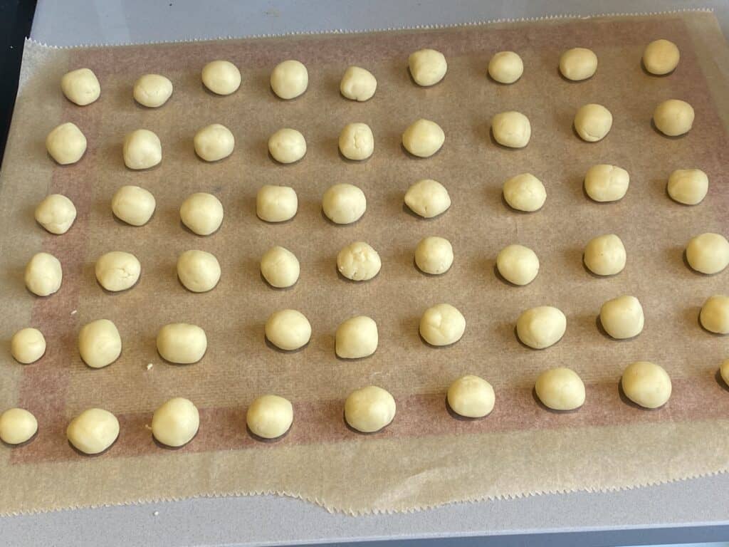 Cookie Dough balls on a baking tray