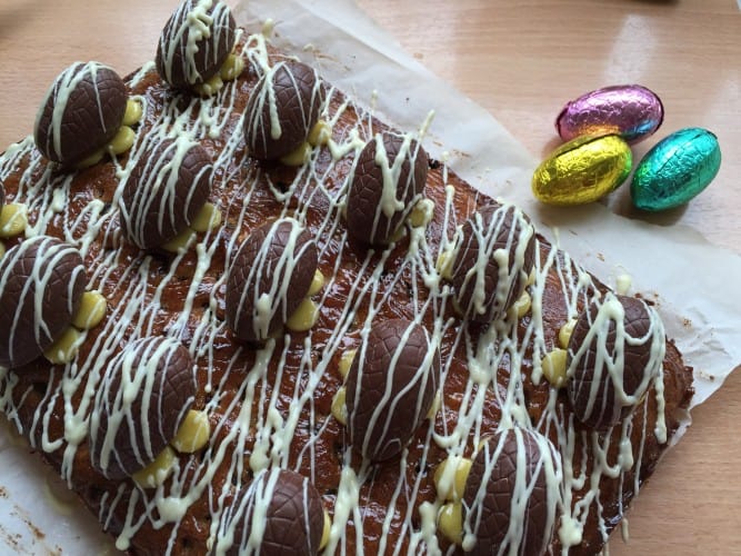 Simnel Cake with Hollow Chocolate Eggs.