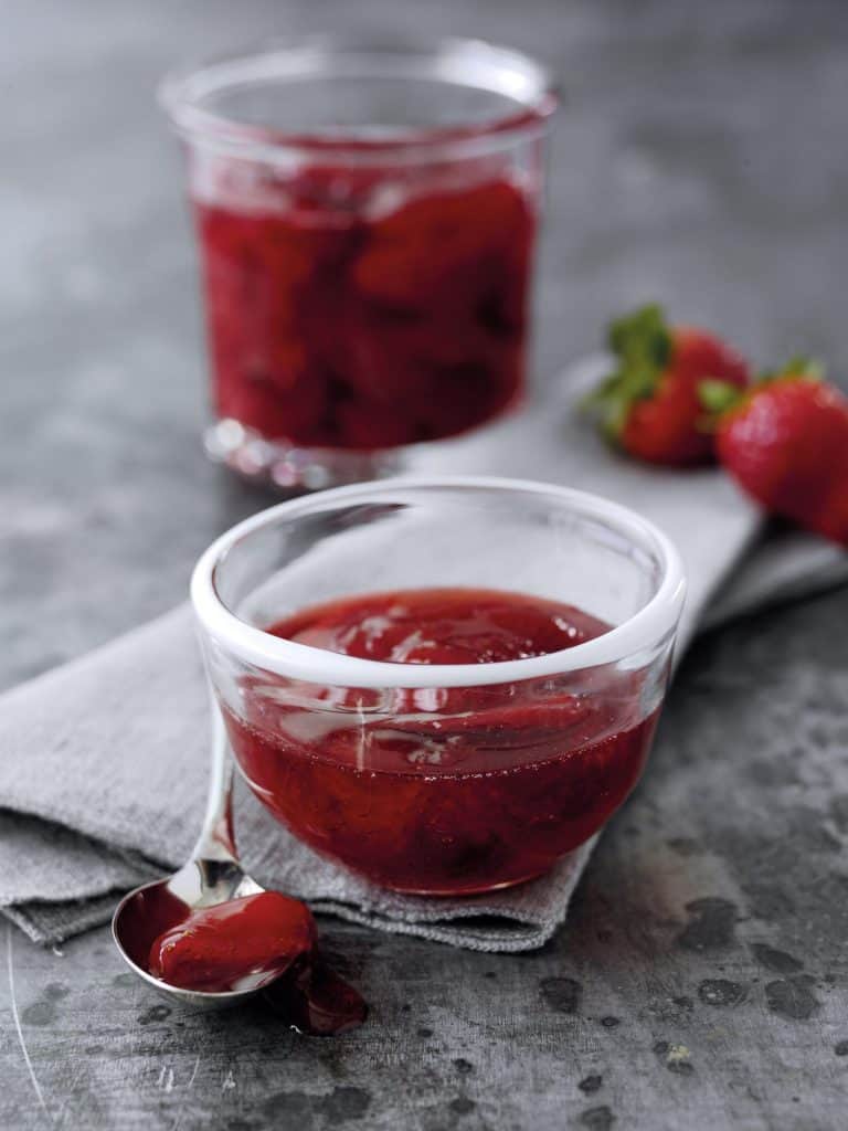 Strawberry jam in glass dishes