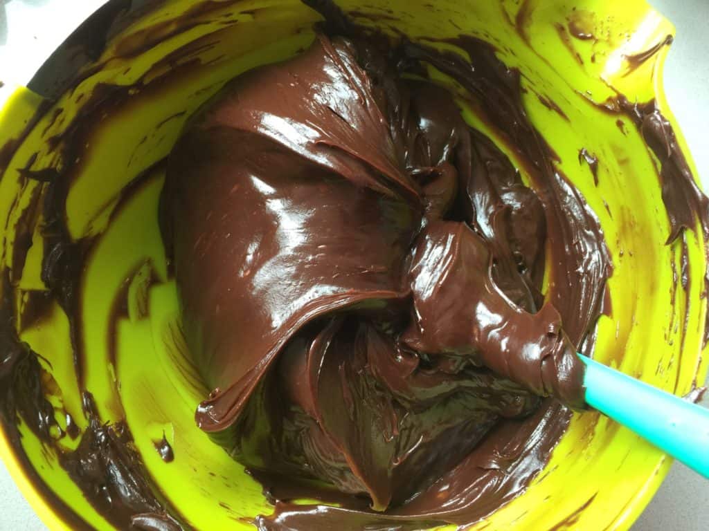 chocolate ganache in a mixing bowl.