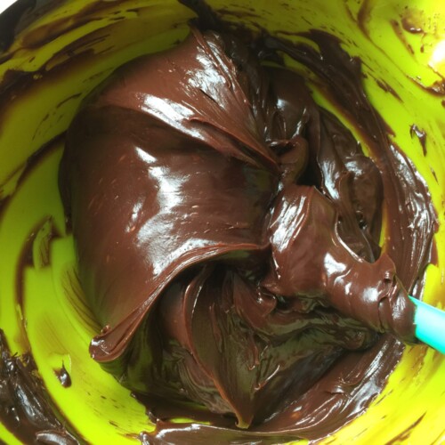 chocolate ganache in a mixing bowl.