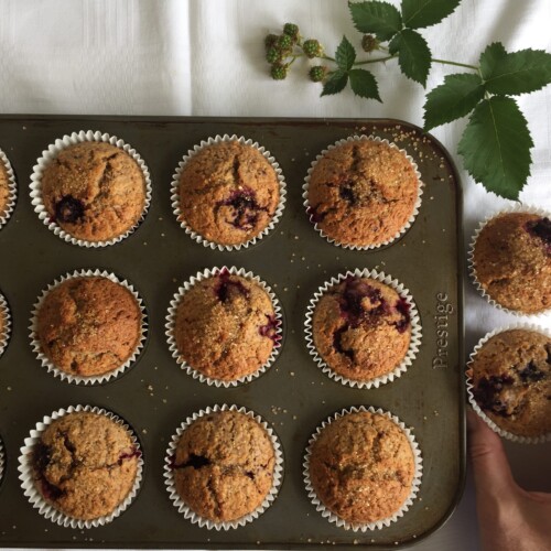 Blackberry and Oat muffins using Spelt flour.