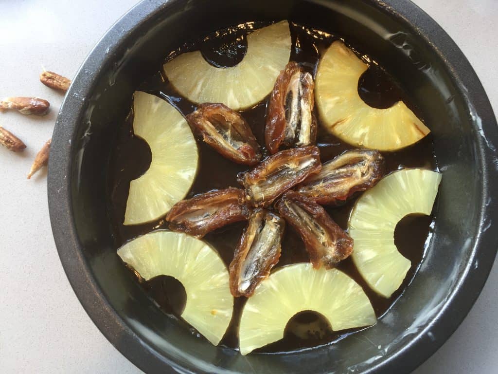Slices of Pineapple and Dates in a baking tin