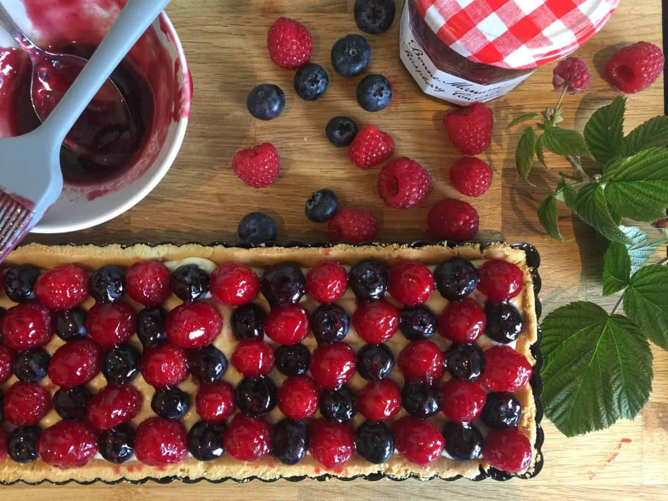 Raspberry and Blueberry Custard (Crème Pâtissière) tart Traditional