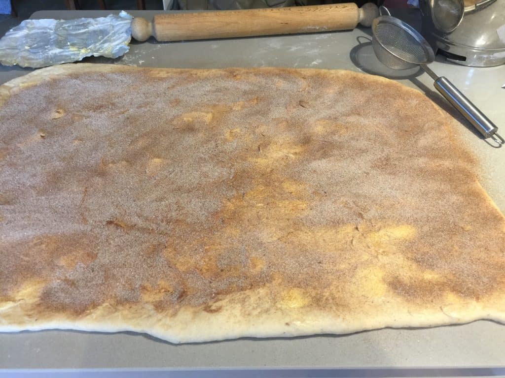 Rolled out dough for Cinnamon Buns