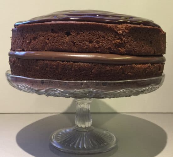 Chocolate Cake on a glass cake stand