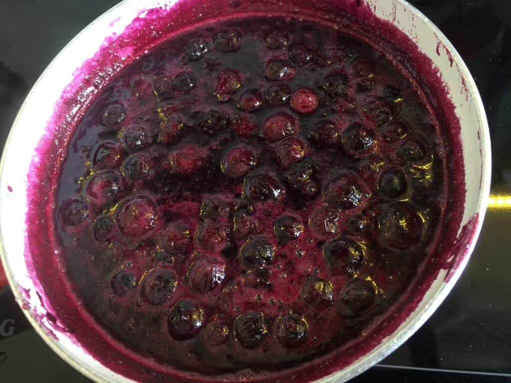 Blueberry compote in a small pan