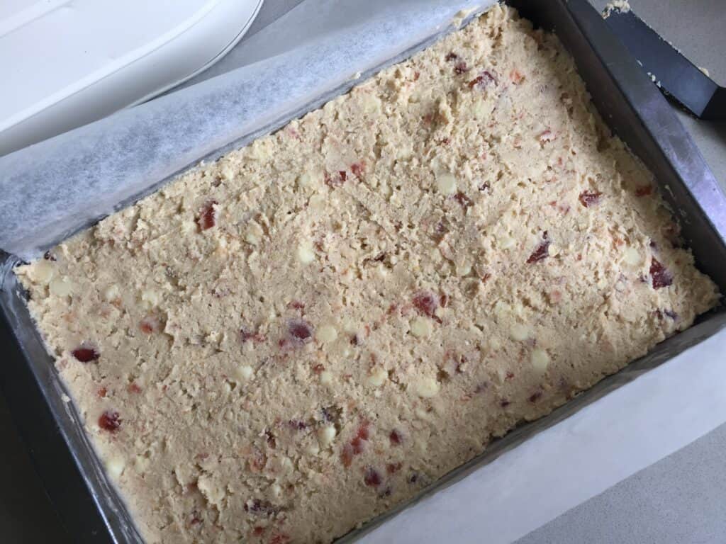 Cherry, Oat and White Chocolate Cookie Bars - Traditional Home Baking