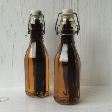 Vanilla Extract in 2 glass bottles.