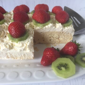 Tres Leches cake on a white plate