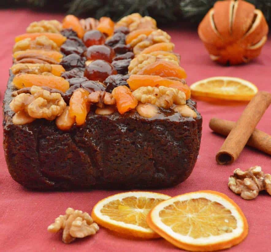 fruit Cake loaf decorated with Glace Fruits and Nuts