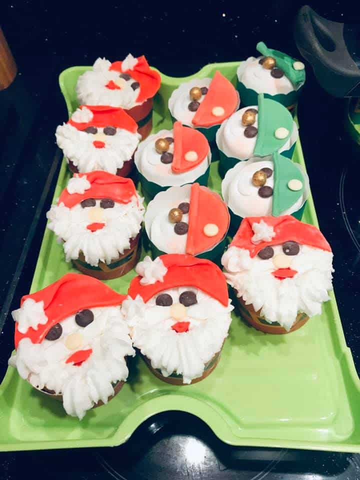 Santa Claus decorated cupcakes