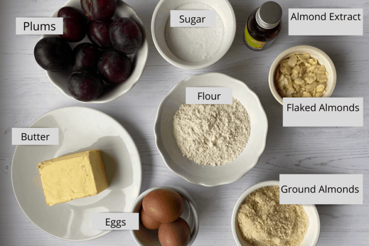 Ingredients for Plum & Frangipane Tart