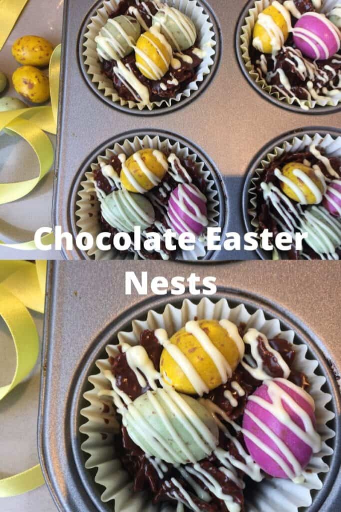 Pinterest Image saying chocolate Easter Nests