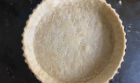 Overhead shot of a baked shortcrust pastry case