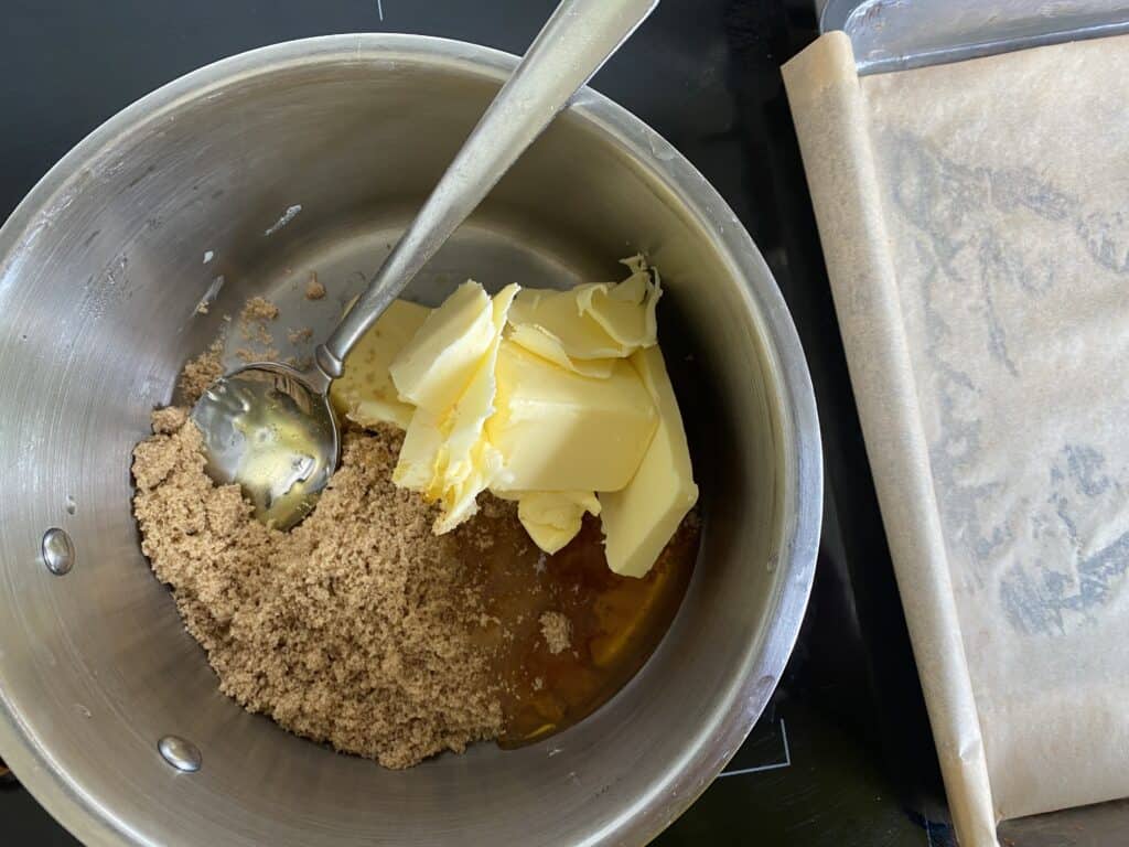 Butter, Syrup and Sugar in a pan