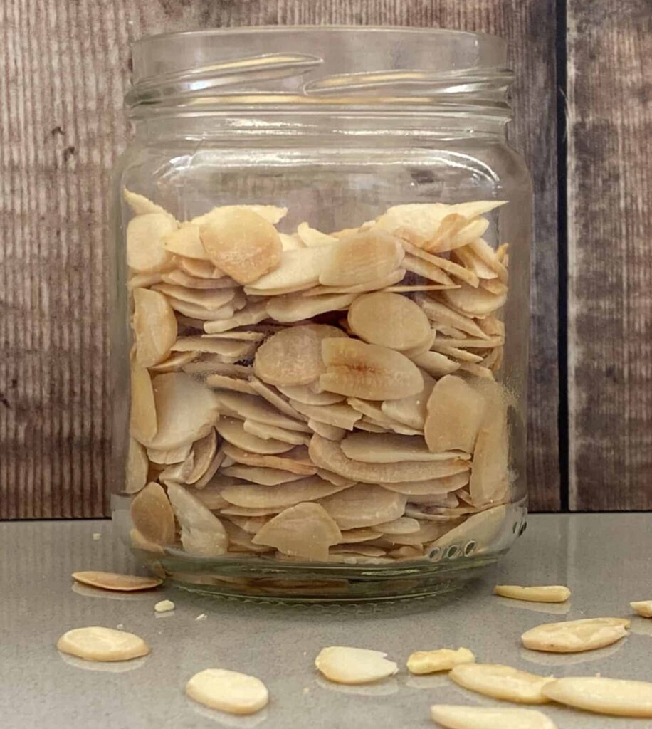 Toasted Flaked Almonds in a glass jar