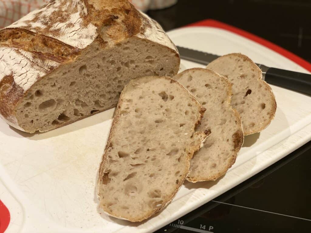 Slices of Sourdough bread on a bread board