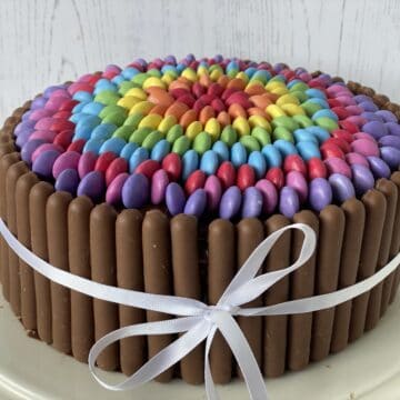 Overhead shot of a Smarties cake