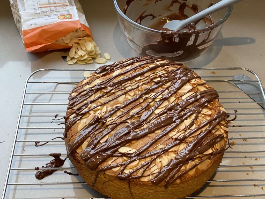 Baked Ground Almond Cake with Chocolate Drizzle