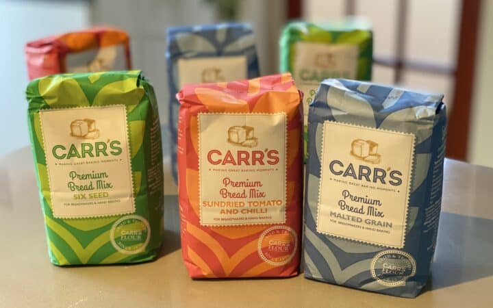packets of Carrs Bread Mixes on a counter top