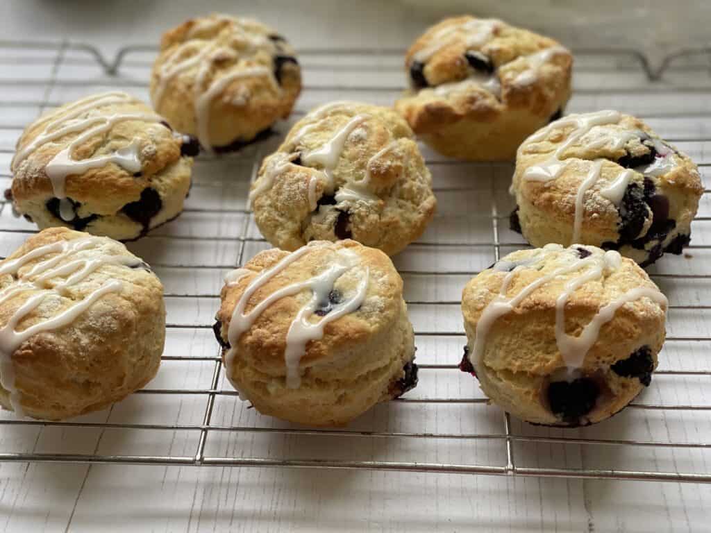 Blueberry Scones on a cake rack