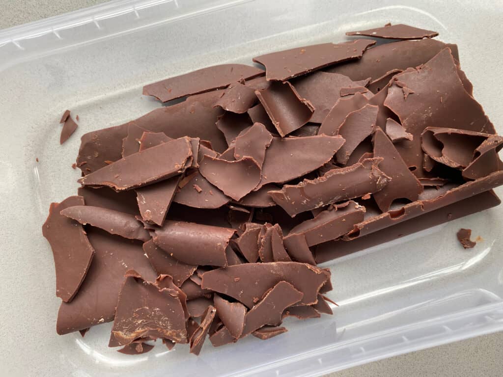 Chocolate shards in a container
