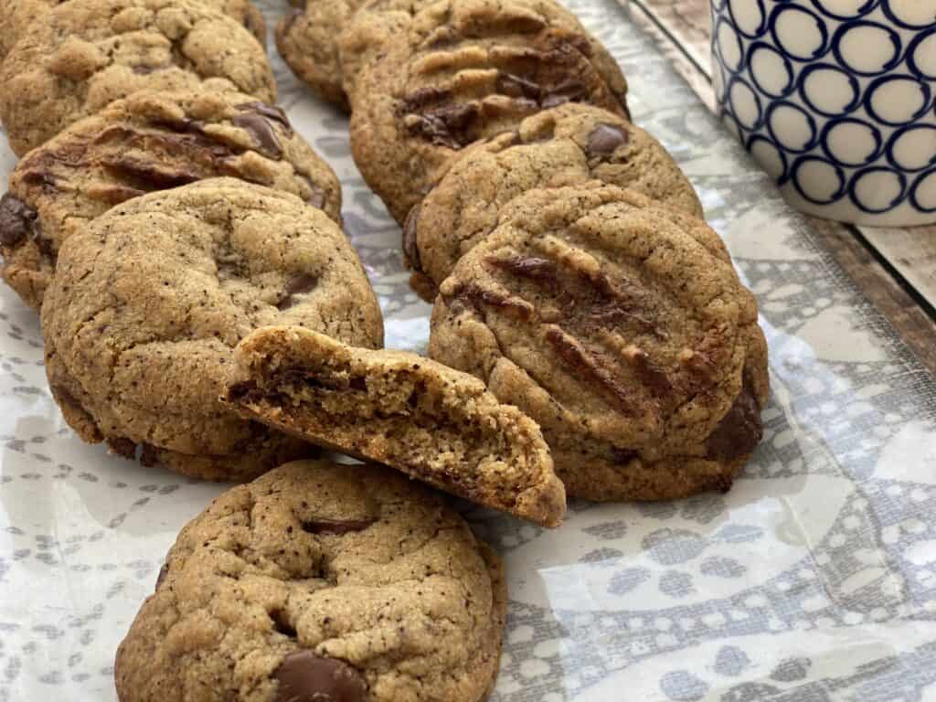 Close up of mocha chocolate chip cookies