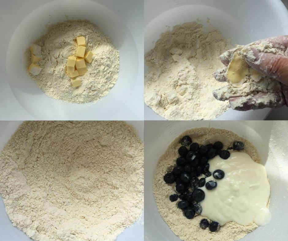 Dry ingredients for Lemon glazed blueberry scones.