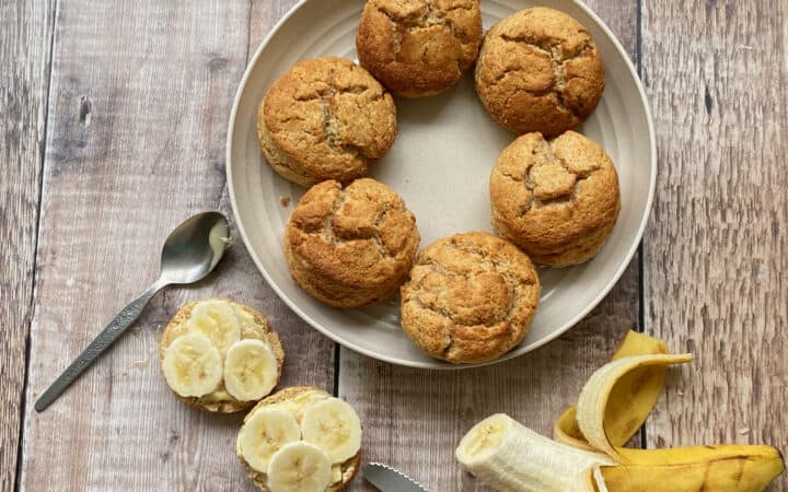 Plate of scones with slices of banana