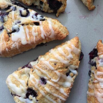 Blueberry scones with a glaze on the top