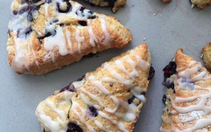 Blueberry scones with a glaze on the top