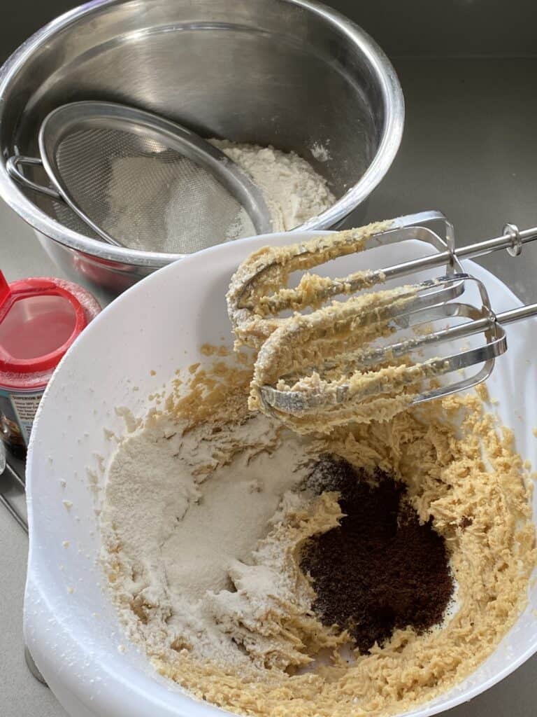 Add the flour, bicarbonate of soda and coffee