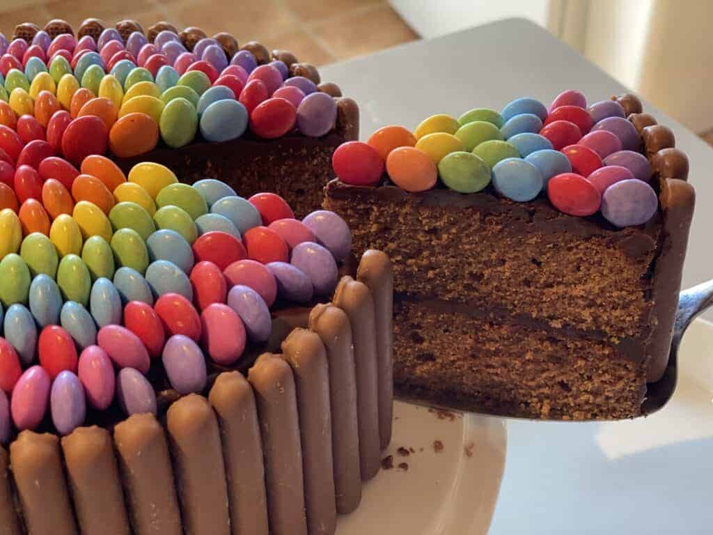 Slice of Chocolate Smarties Cake
