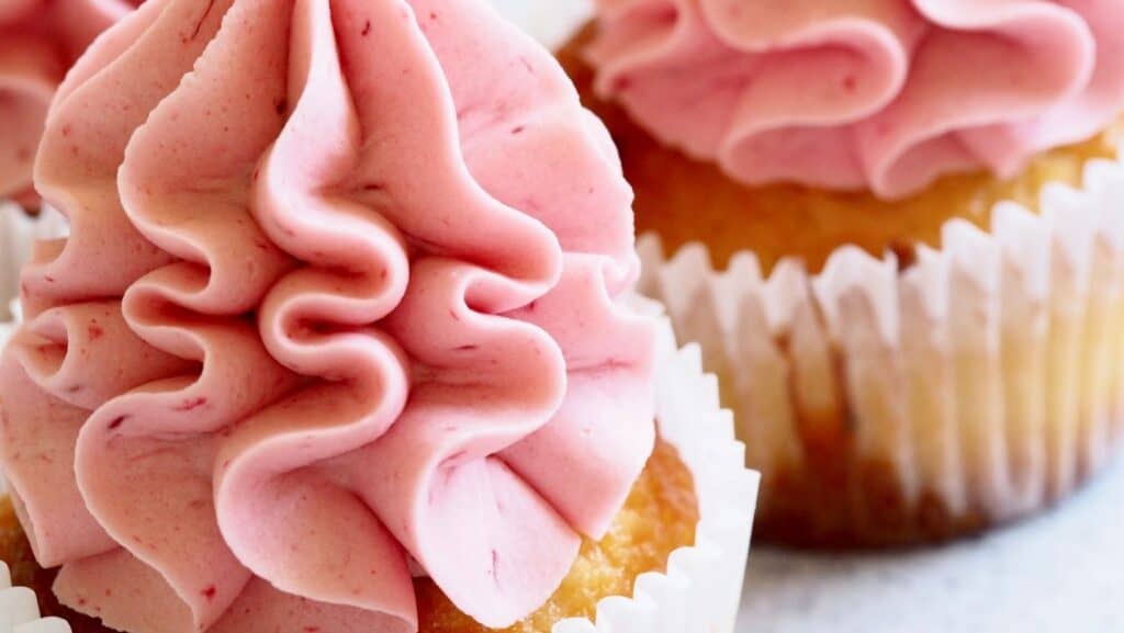 Pink Buttercream on top of a cupcake
