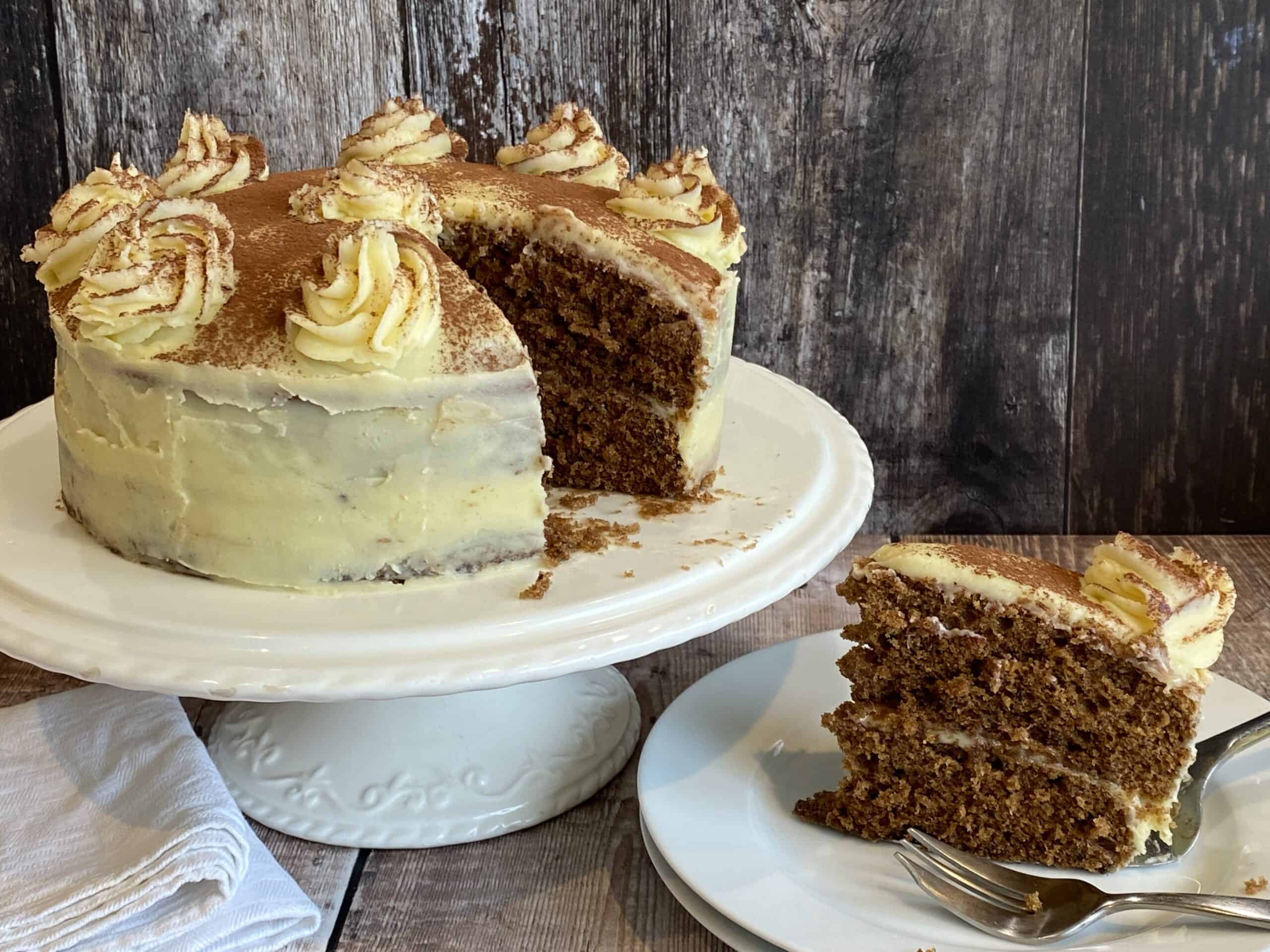 Mocha Genoise Cake with Coffee Caramel Frosting - The Flavor Bender