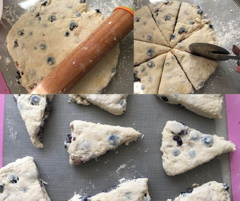 Rolled out blueberry scone dough